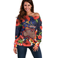 Adelaide Crows ANZAC Day Tribute Off Shoulder Sweater Indigenous Dot Art Poppy Remembrance Football Warrior