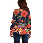 Adelaide Crows ANZAC Day Tribute Off Shoulder Sweater Indigenous Dot Art Poppy Remembrance Football Warrior