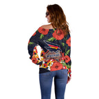 Adelaide Crows ANZAC Day Tribute Off Shoulder Sweater Indigenous Dot Art Poppy Remembrance Football Warrior