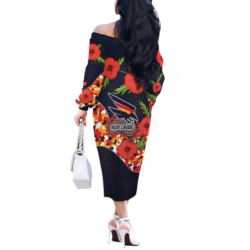 Adelaide Crows ANZAC Day Tribute Off The Shoulder Long Sleeve Dress Indigenous Dot Art Poppy Remembrance Football Warrior