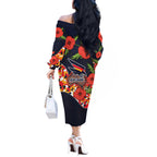 Adelaide Crows ANZAC Day Tribute Off The Shoulder Long Sleeve Dress Indigenous Dot Art Poppy Remembrance Football Warrior