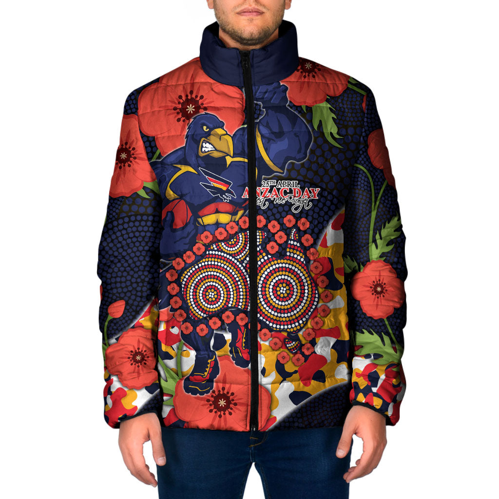 Adelaide Crows ANZAC Day Tribute Padded Jacket Indigenous Dot Art Poppy Remembrance Football Warrior