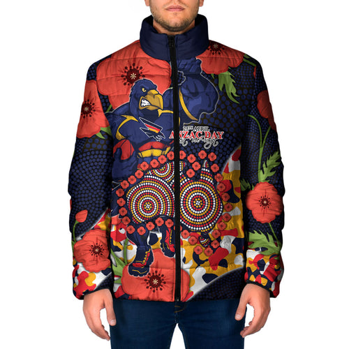 Adelaide Crows ANZAC Day Tribute Padded Jacket Indigenous Dot Art Poppy Remembrance Football Warrior