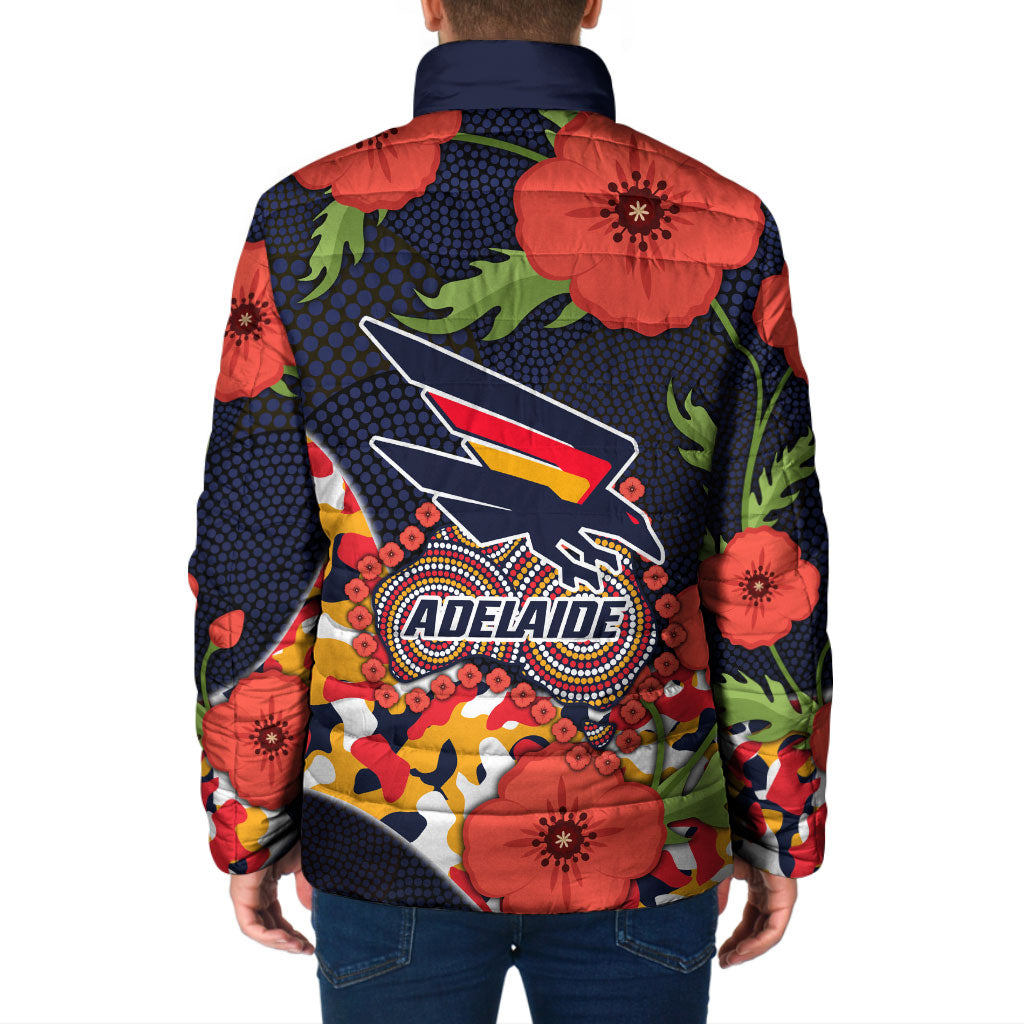 Adelaide Crows ANZAC Day Tribute Padded Jacket Indigenous Dot Art Poppy Remembrance Football Warrior