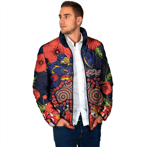Adelaide Crows ANZAC Day Tribute Padded Jacket Indigenous Dot Art Poppy Remembrance Football Warrior