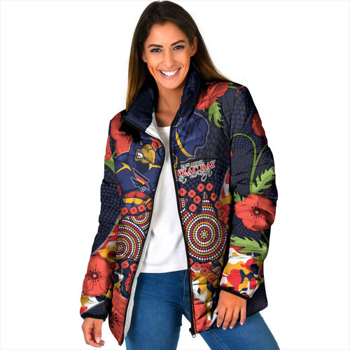 Adelaide Crows ANZAC Day Tribute Padded Jacket Indigenous Dot Art Poppy Remembrance Football Warrior