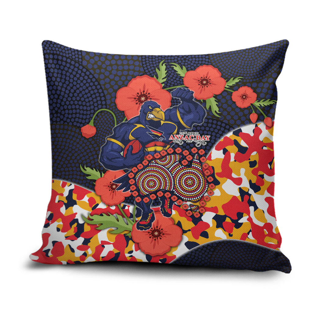 Adelaide Crows ANZAC Day Tribute Pillow Cover Indigenous Dot Art Poppy Remembrance Football Warrior