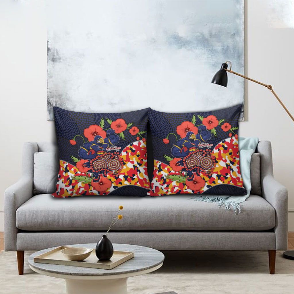 Adelaide Crows ANZAC Day Tribute Pillow Cover Indigenous Dot Art Poppy Remembrance Football Warrior