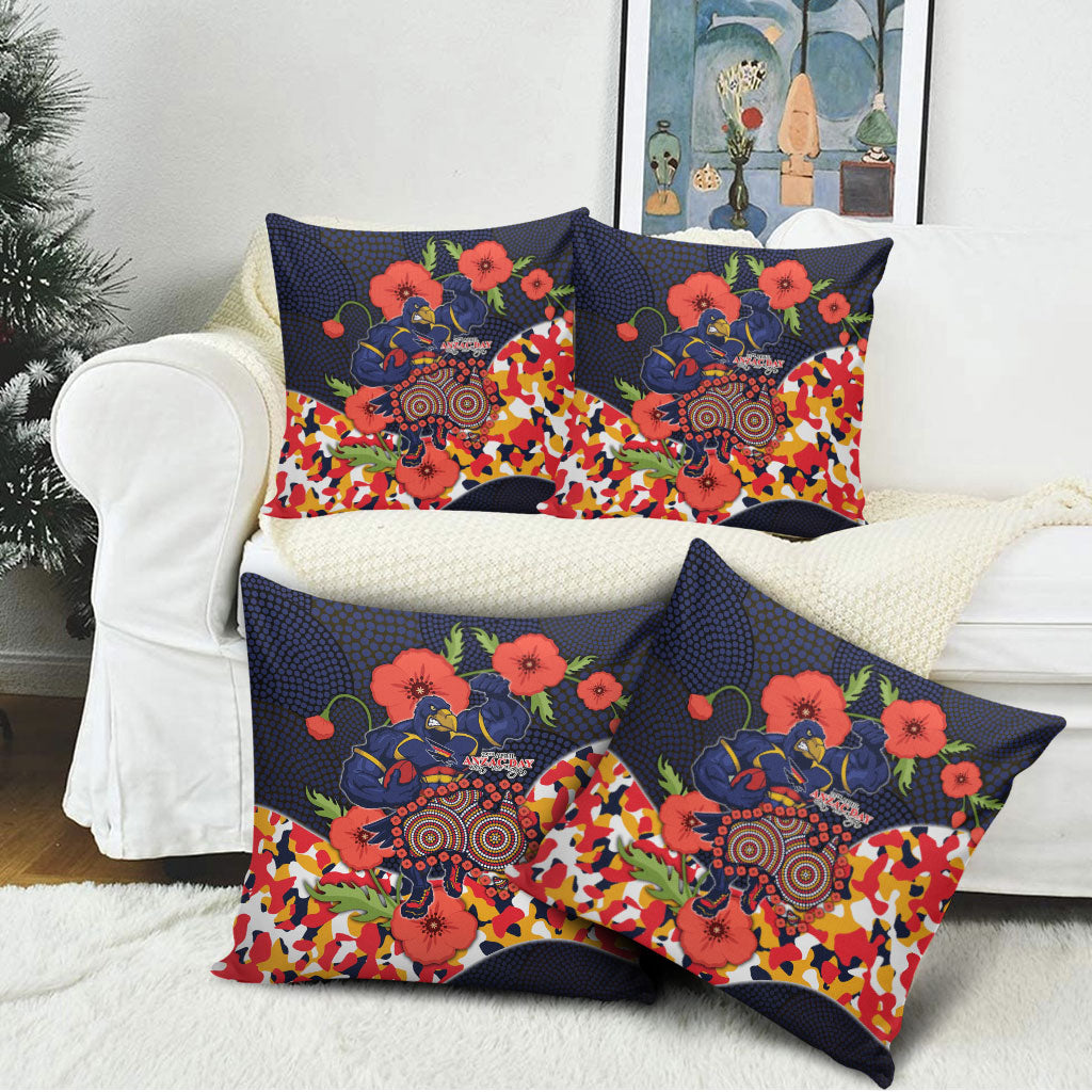 Adelaide Crows ANZAC Day Tribute Pillow Cover Indigenous Dot Art Poppy Remembrance Football Warrior
