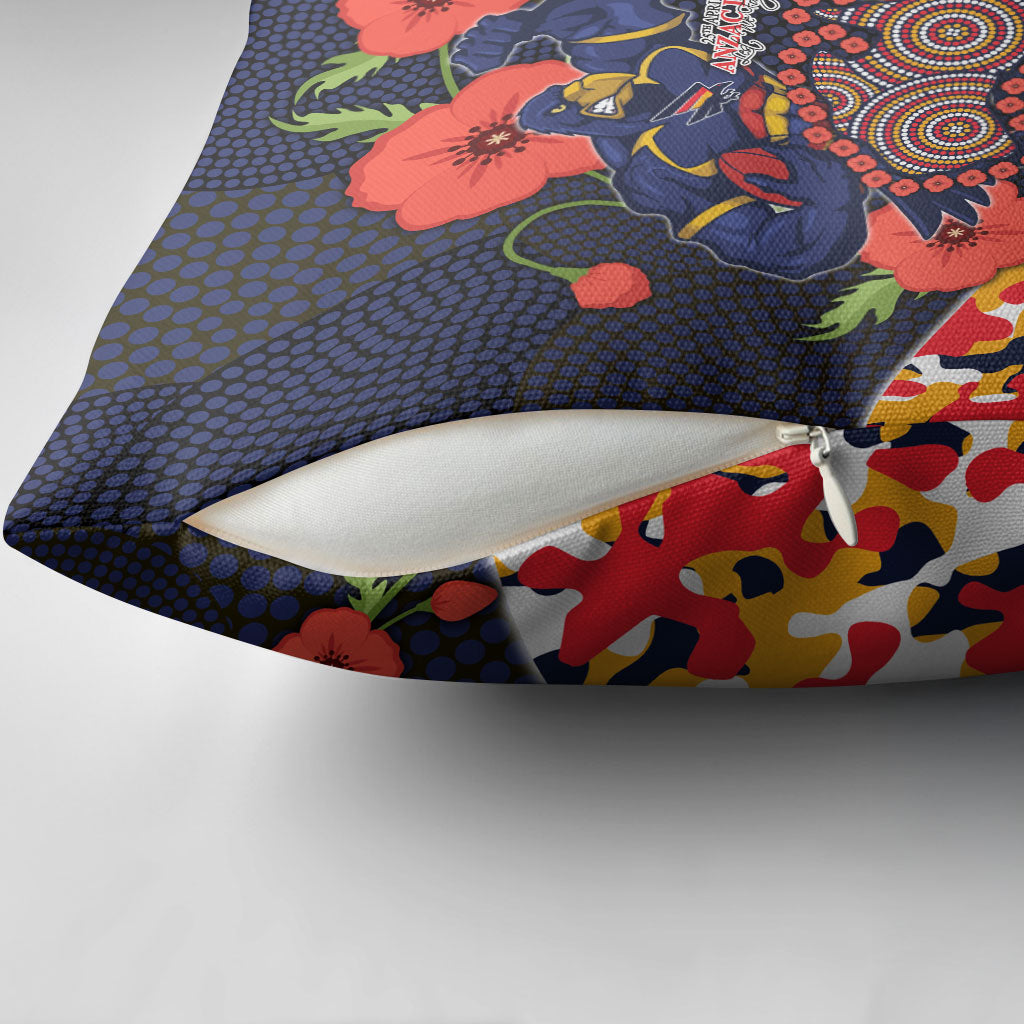 Adelaide Crows ANZAC Day Tribute Pillow Cover Indigenous Dot Art Poppy Remembrance Football Warrior