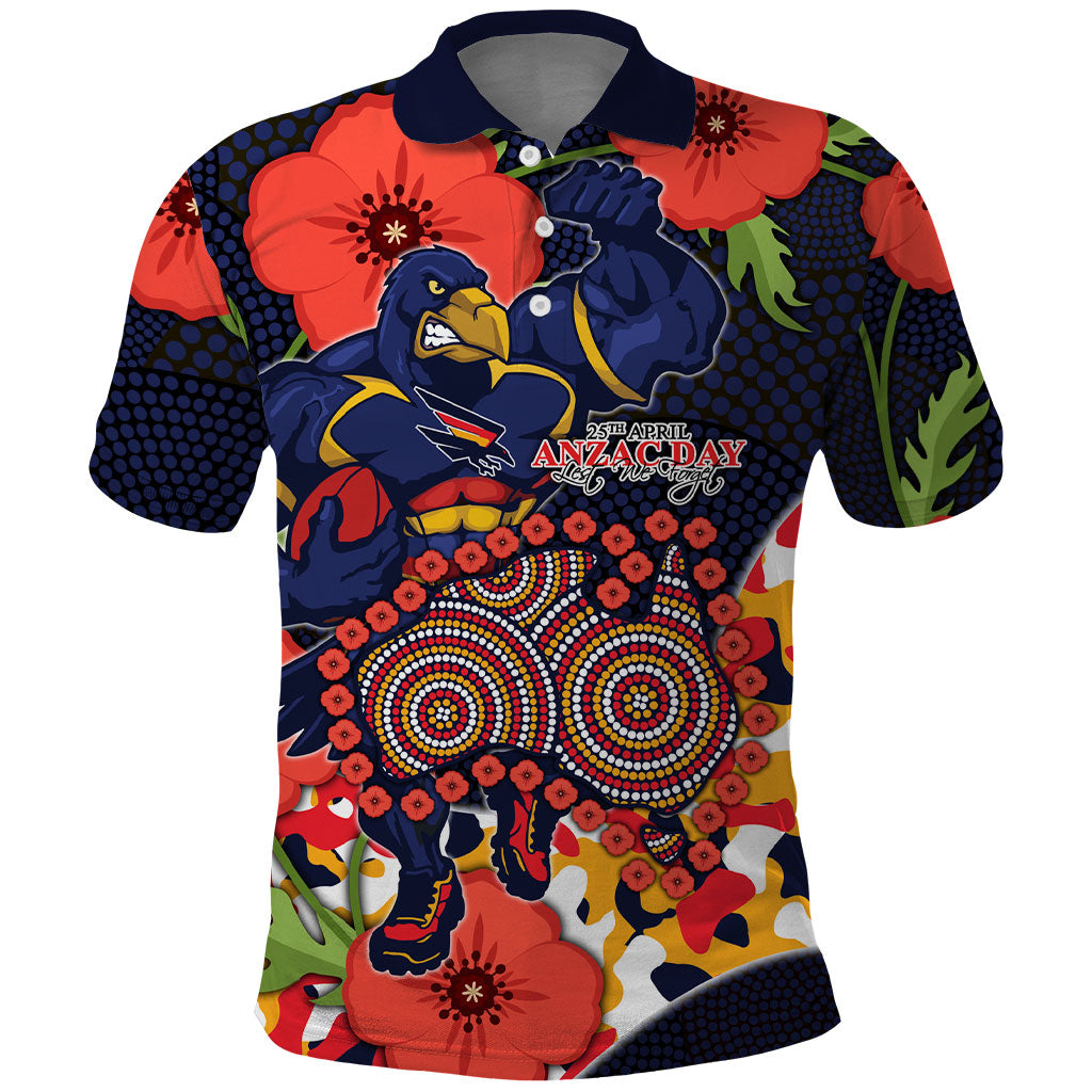 Adelaide Crows ANZAC Day Tribute Polo Shirt Indigenous Dot Art Poppy Remembrance Football Warrior