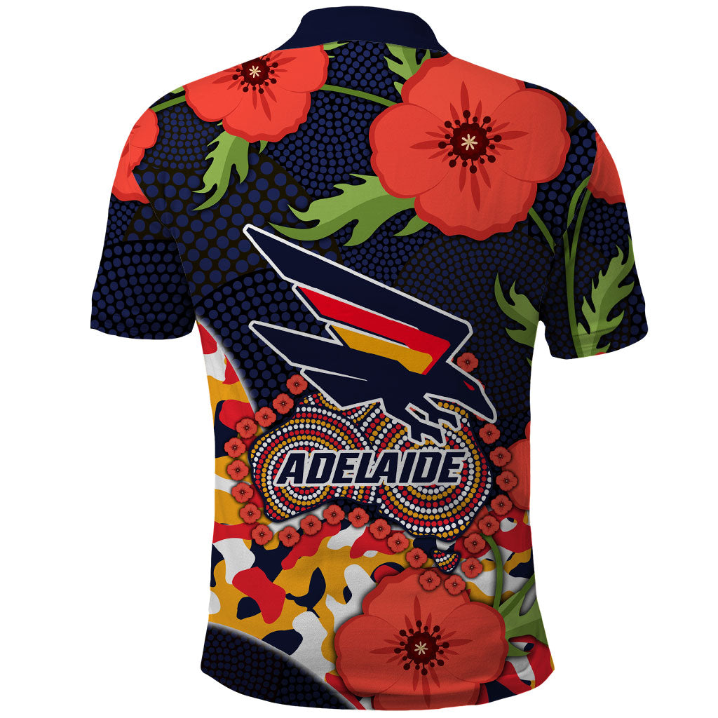 Adelaide Crows ANZAC Day Tribute Polo Shirt Indigenous Dot Art Poppy Remembrance Football Warrior