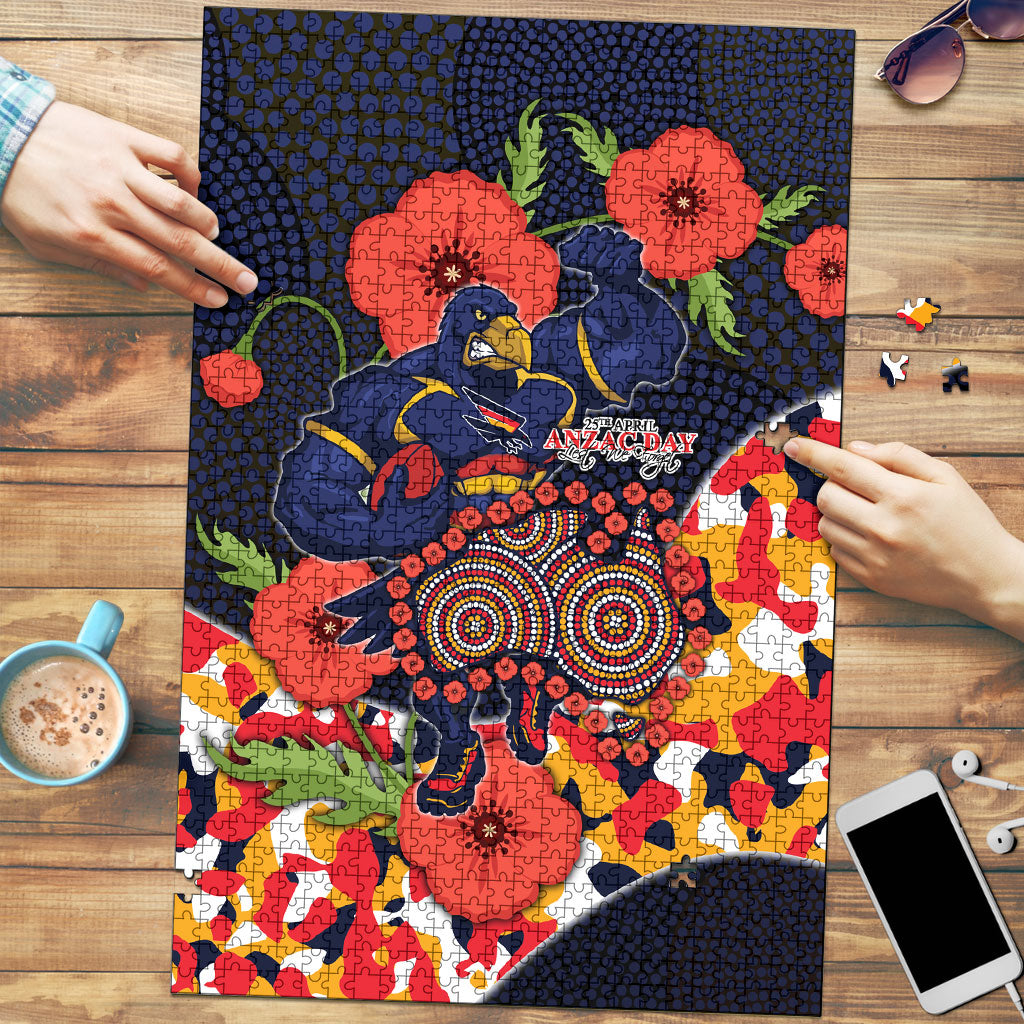 Adelaide Crows ANZAC Day Tribute Puzzle Indigenous Dot Art Poppy Remembrance Football Warrior