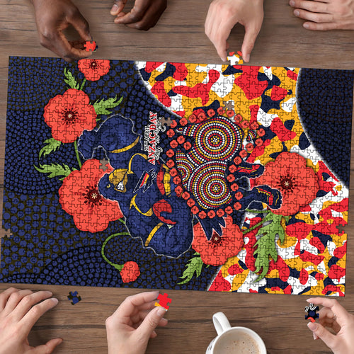 Adelaide Crows ANZAC Day Tribute Puzzle Indigenous Dot Art Poppy Remembrance Football Warrior