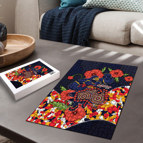 Adelaide Crows ANZAC Day Tribute Puzzle Indigenous Dot Art Poppy Remembrance Football Warrior