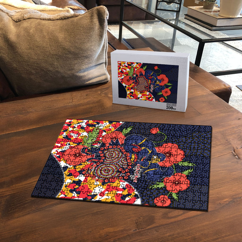 Adelaide Crows ANZAC Day Tribute Puzzle Indigenous Dot Art Poppy Remembrance Football Warrior