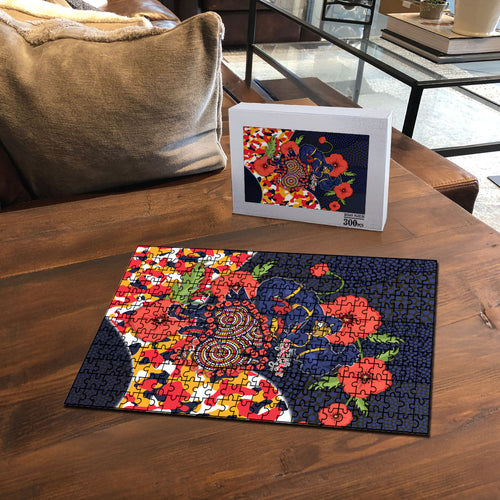 Adelaide Crows ANZAC Day Tribute Puzzle Indigenous Dot Art Poppy Remembrance Football Warrior