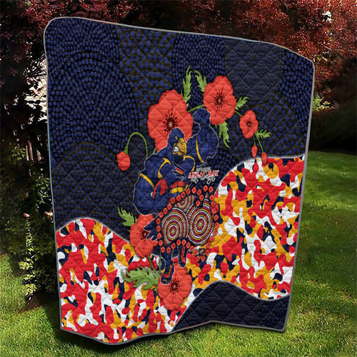 Adelaide Crows ANZAC Day Tribute Quilt Indigenous Dot Art Poppy Remembrance Football Warrior