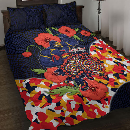 Adelaide Crows ANZAC Day Tribute Quilt Bed Set Indigenous Dot Art Poppy Remembrance Football Warrior