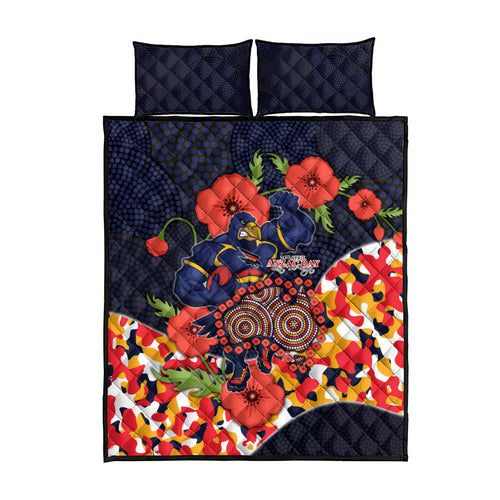 Adelaide Crows ANZAC Day Tribute Quilt Bed Set Indigenous Dot Art Poppy Remembrance Football Warrior