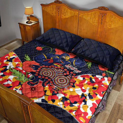Adelaide Crows ANZAC Day Tribute Quilt Bed Set Indigenous Dot Art Poppy Remembrance Football Warrior