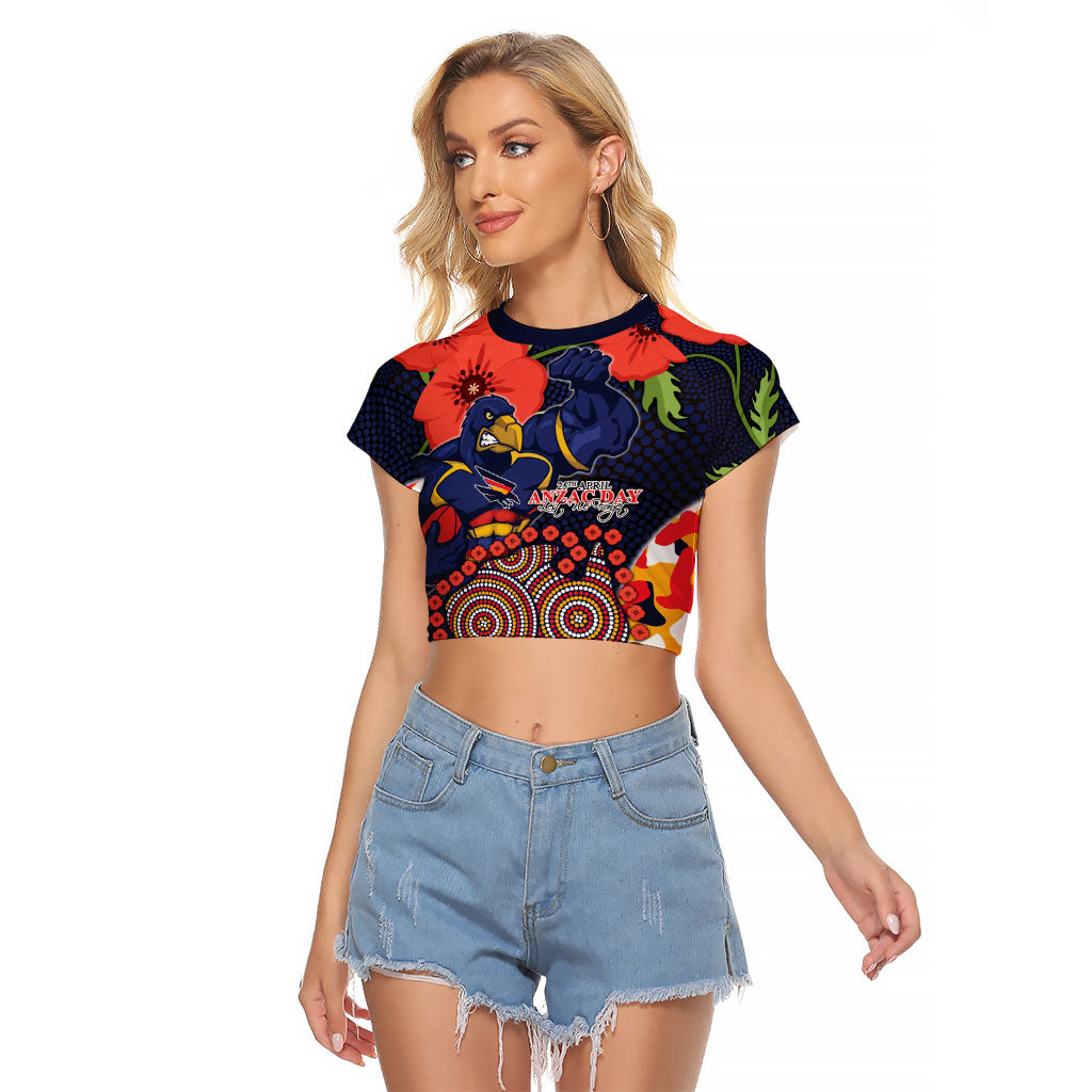 Adelaide Crows ANZAC Day Tribute Raglan Cropped T Shirt Indigenous Dot Art Poppy Remembrance Football Warrior