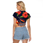 Adelaide Crows ANZAC Day Tribute Raglan Cropped T Shirt Indigenous Dot Art Poppy Remembrance Football Warrior