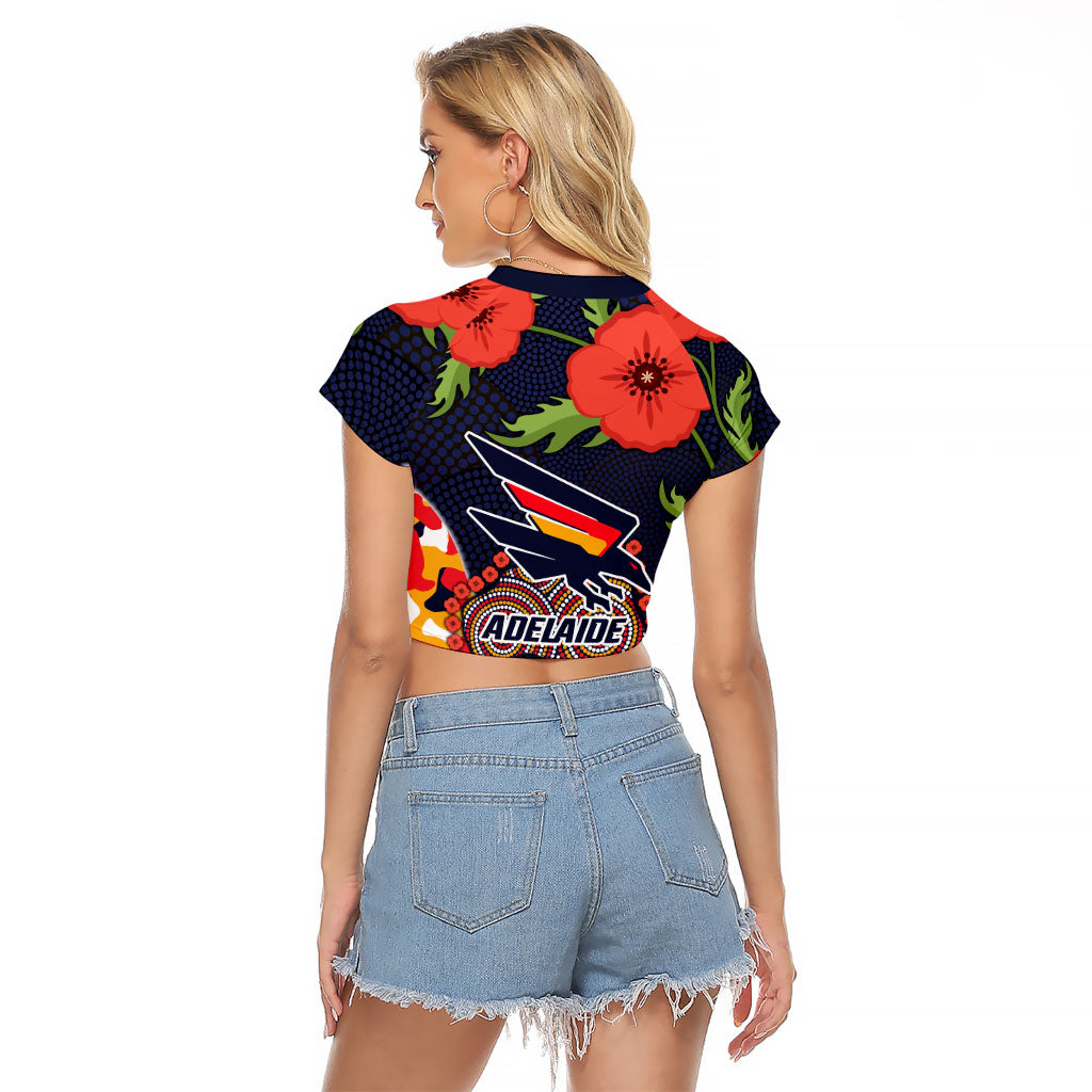 Adelaide Crows ANZAC Day Tribute Raglan Cropped T Shirt Indigenous Dot Art Poppy Remembrance Football Warrior