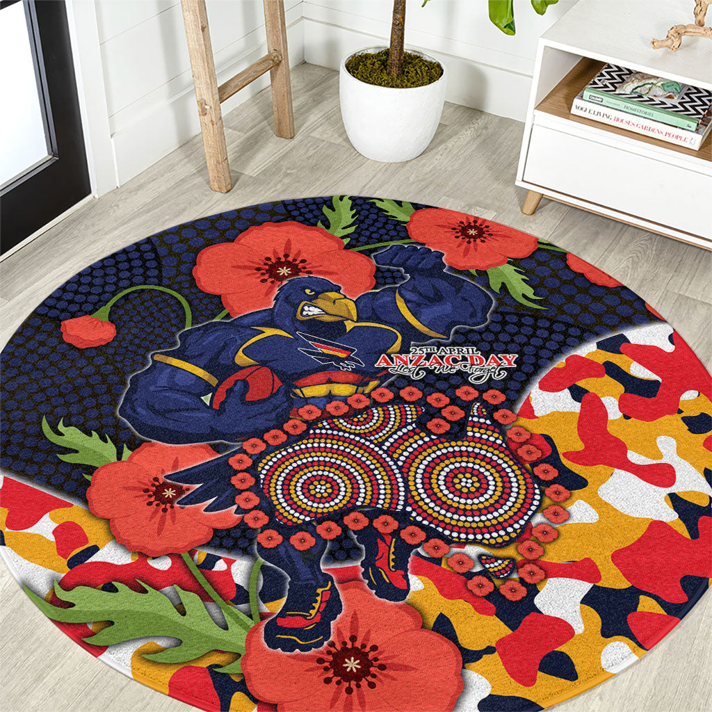 Adelaide Crows ANZAC Day Tribute Round Carpet Indigenous Dot Art Poppy Remembrance Football Warrior