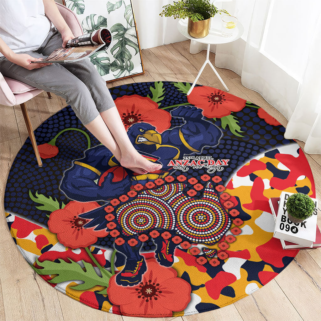 Adelaide Crows ANZAC Day Tribute Round Carpet Indigenous Dot Art Poppy Remembrance Football Warrior