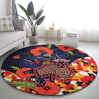 Adelaide Crows ANZAC Day Tribute Round Carpet Indigenous Dot Art Poppy Remembrance Football Warrior