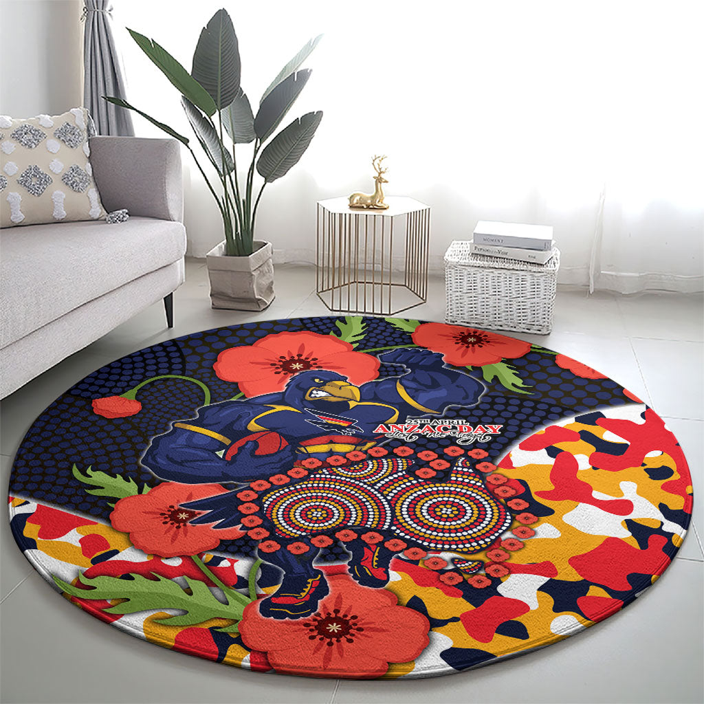 Adelaide Crows ANZAC Day Tribute Round Carpet Indigenous Dot Art Poppy Remembrance Football Warrior