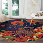 Adelaide Crows ANZAC Day Tribute Round Carpet Indigenous Dot Art Poppy Remembrance Football Warrior