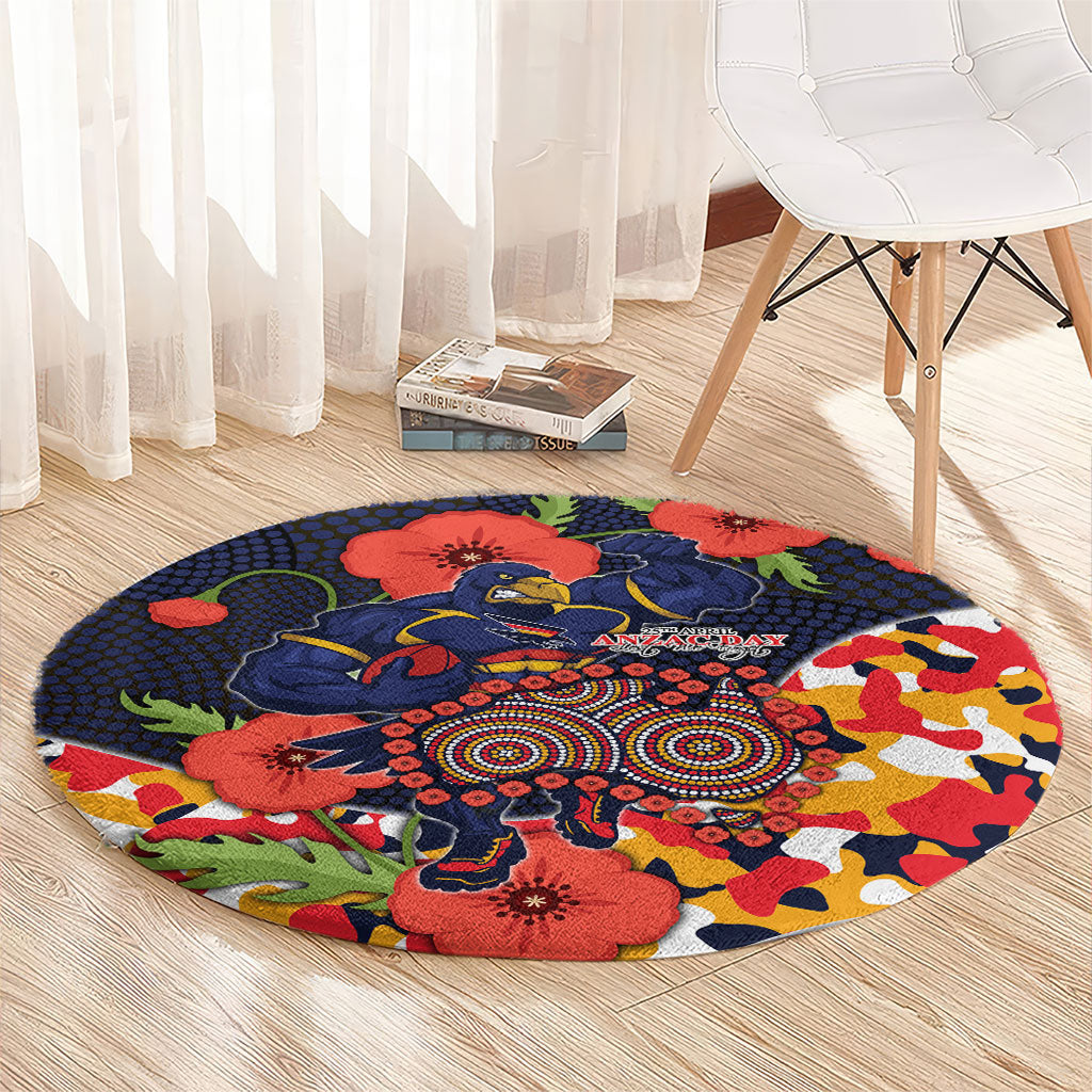 Adelaide Crows ANZAC Day Tribute Round Carpet Indigenous Dot Art Poppy Remembrance Football Warrior
