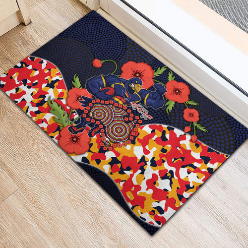 Adelaide Crows ANZAC Day Tribute Rubber Doormat Indigenous Dot Art Poppy Remembrance Football Warrior