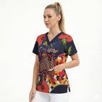 Adelaide Crows ANZAC Day Tribute Scrub Top Indigenous Dot Art Poppy Remembrance Football Warrior