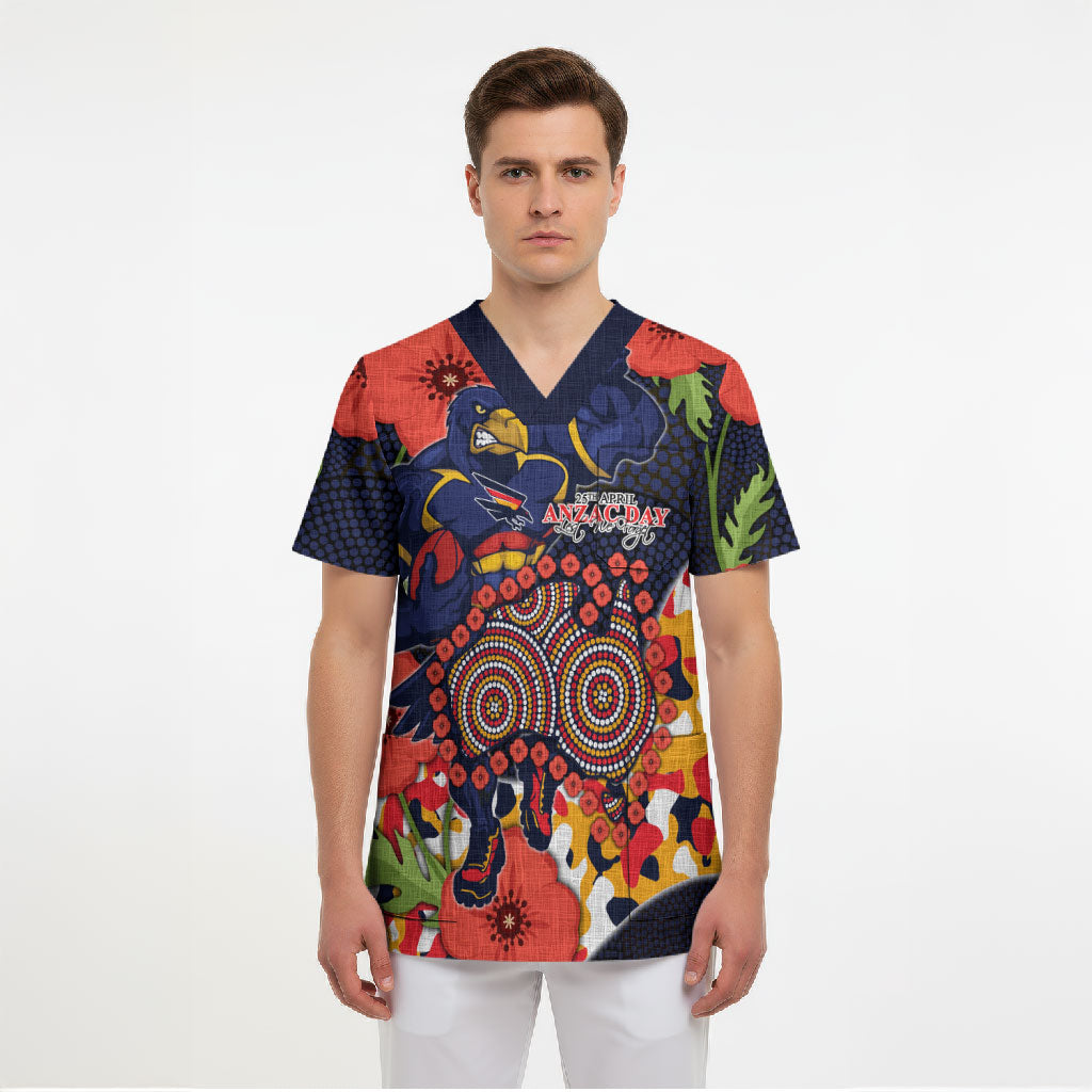 Adelaide Crows ANZAC Day Tribute Scrub Top Indigenous Dot Art Poppy Remembrance Football Warrior
