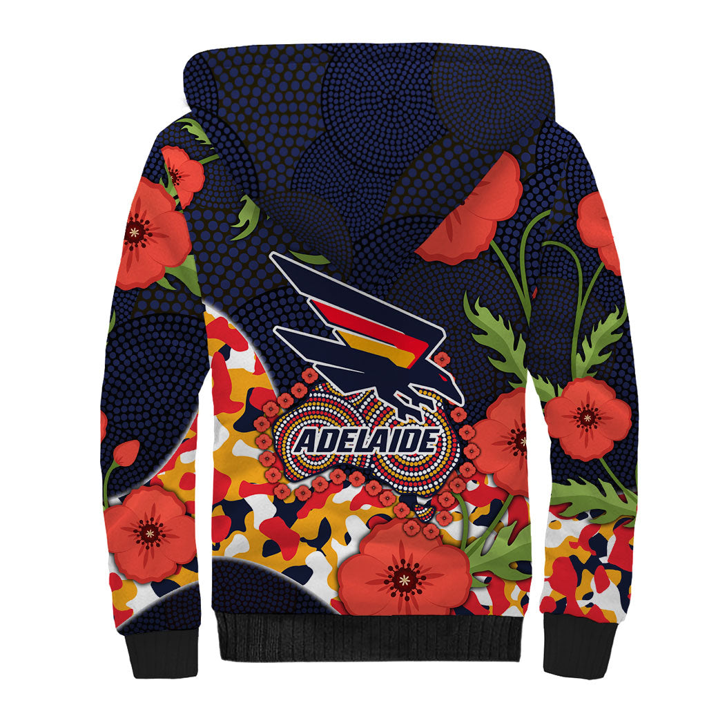Adelaide Crows ANZAC Day Tribute Sherpa Hoodie Indigenous Dot Art Poppy Remembrance Football Warrior