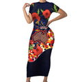 Adelaide Crows ANZAC Day Tribute Short Sleeve Bodycon Dress Indigenous Dot Art Poppy Remembrance Football Warrior