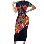 Adelaide Crows ANZAC Day Tribute Short Sleeve Bodycon Dress Indigenous Dot Art Poppy Remembrance Football Warrior