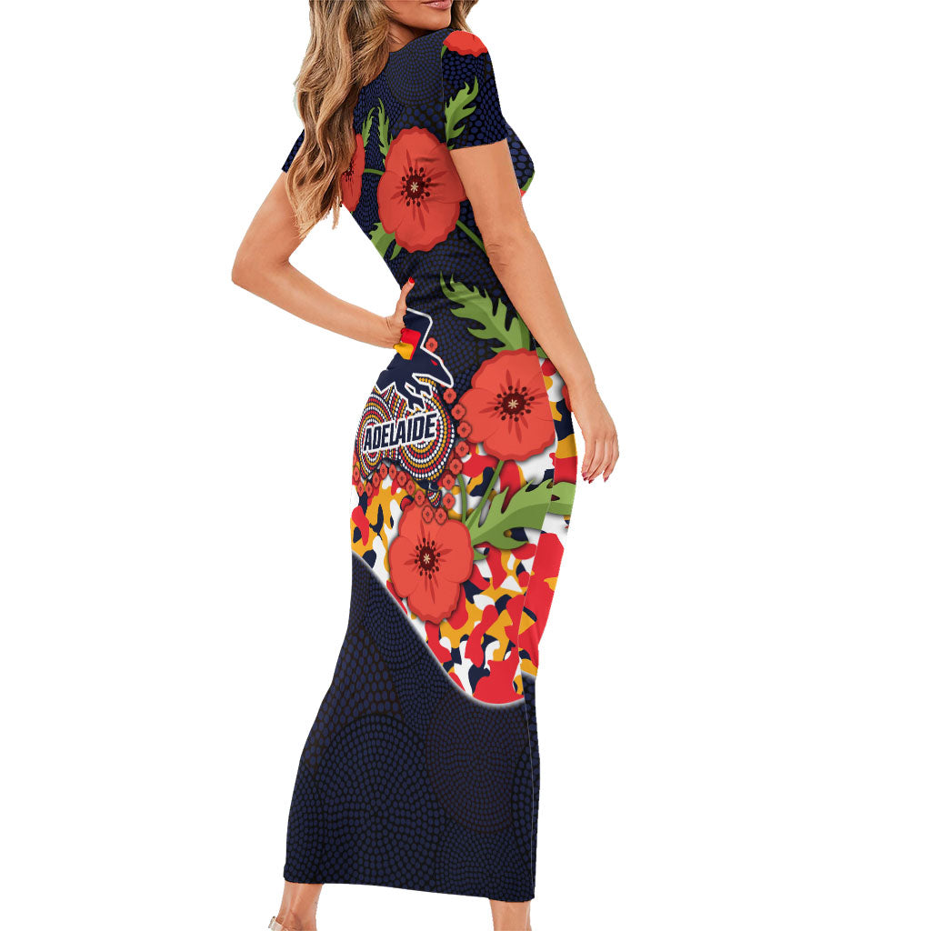 Adelaide Crows ANZAC Day Tribute Short Sleeve Bodycon Dress Indigenous Dot Art Poppy Remembrance Football Warrior