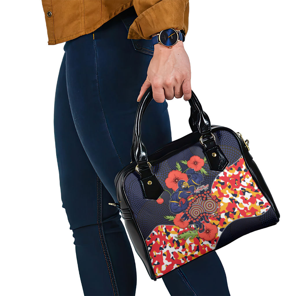 Adelaide Crows ANZAC Day Tribute Shoulder Handbag Indigenous Dot Art Poppy Remembrance Football Warrior
