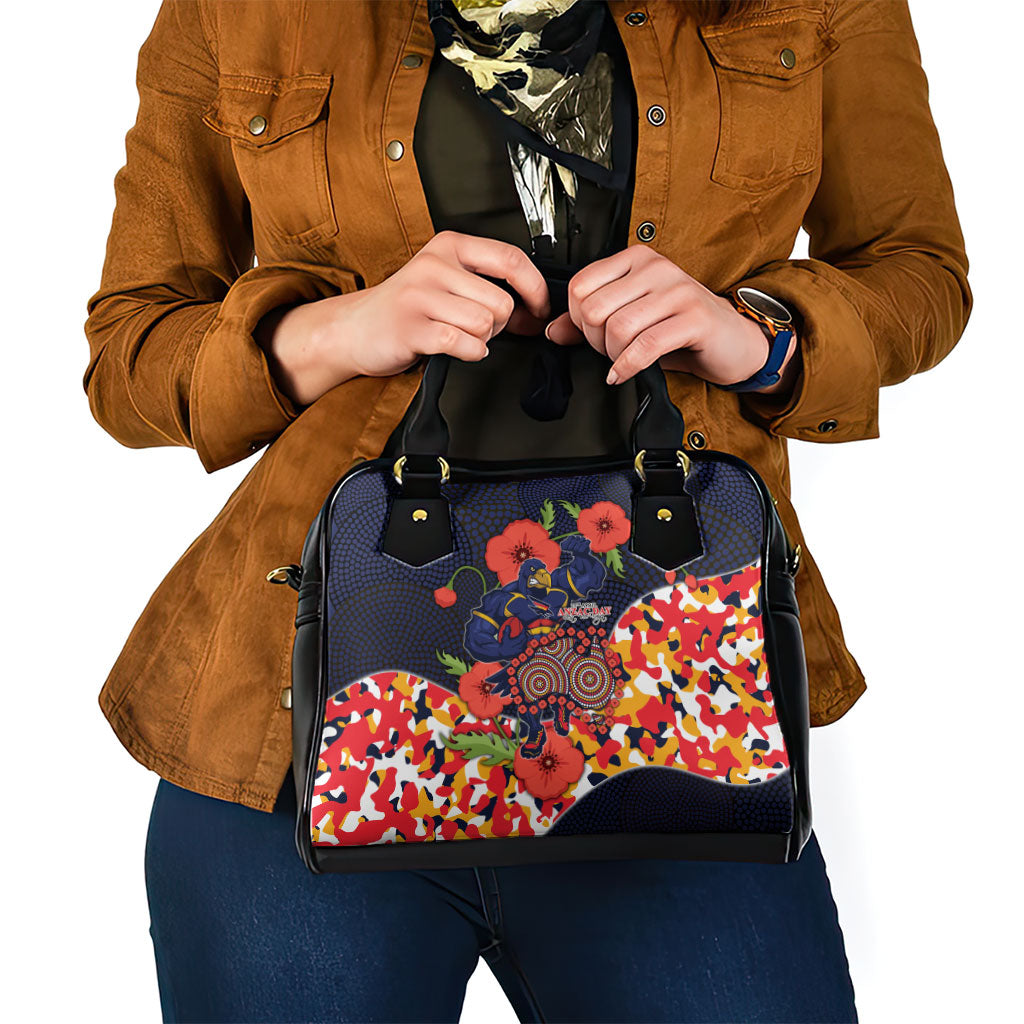 Adelaide Crows ANZAC Day Tribute Shoulder Handbag Indigenous Dot Art Poppy Remembrance Football Warrior