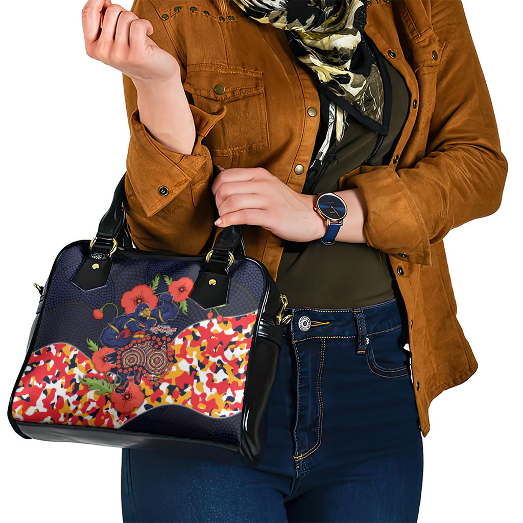 Adelaide Crows ANZAC Day Tribute Shoulder Handbag Indigenous Dot Art Poppy Remembrance Football Warrior