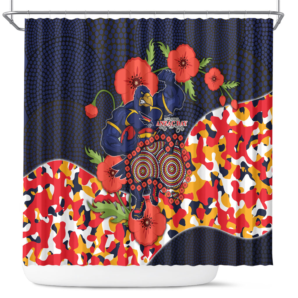 Adelaide Crows ANZAC Day Tribute Shower Curtain Indigenous Dot Art Poppy Remembrance Football Warrior