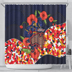 Adelaide Crows ANZAC Day Tribute Shower Curtain Indigenous Dot Art Poppy Remembrance Football Warrior