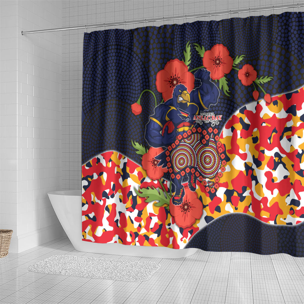 Adelaide Crows ANZAC Day Tribute Shower Curtain Indigenous Dot Art Poppy Remembrance Football Warrior