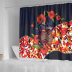 Adelaide Crows ANZAC Day Tribute Shower Curtain Indigenous Dot Art Poppy Remembrance Football Warrior