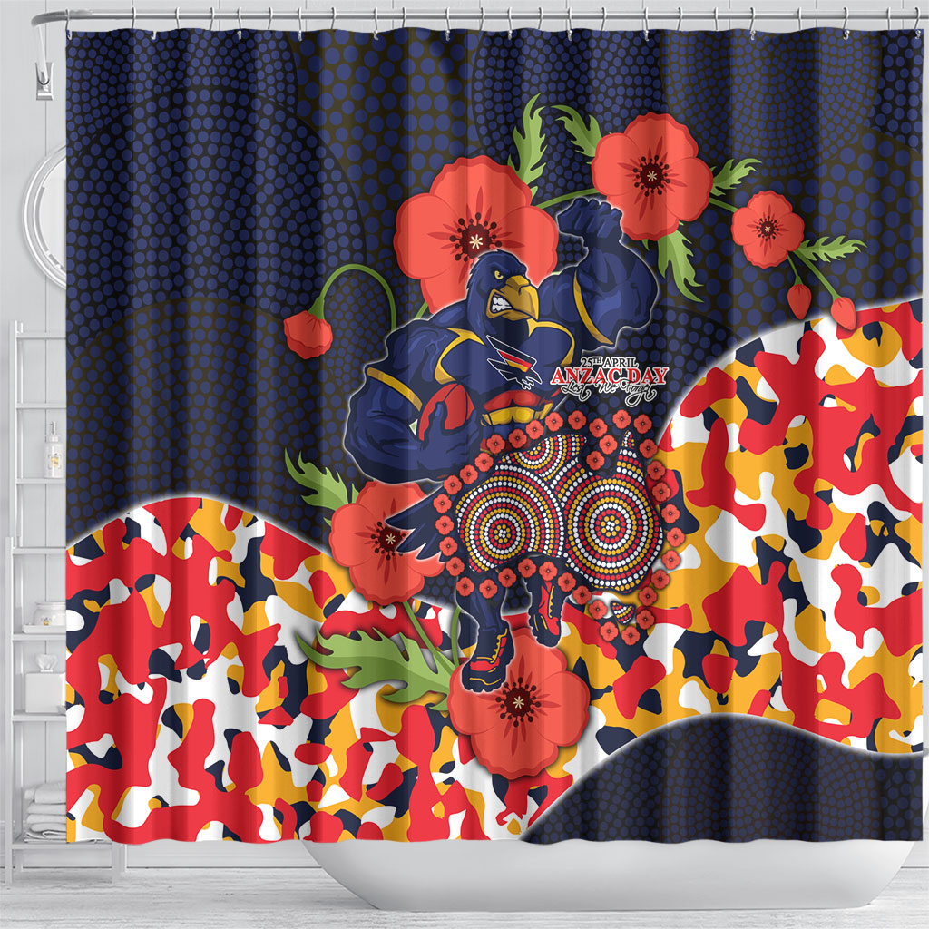 Adelaide Crows ANZAC Day Tribute Shower Curtain Indigenous Dot Art Poppy Remembrance Football Warrior