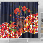 Adelaide Crows ANZAC Day Tribute Shower Curtain Indigenous Dot Art Poppy Remembrance Football Warrior